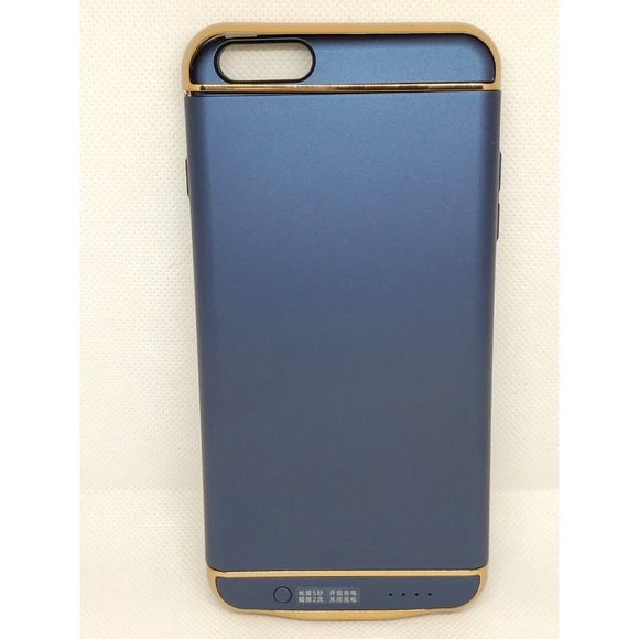 iPhone 6/6s Blue Gold Trim 2300mAh Battery Charger Phone Case C10-2-07 - Picture 1 of 12